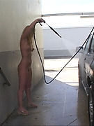 Naked At Carwash - busty blonde beauty strips naked the local carwash and gets a lot of attention!
